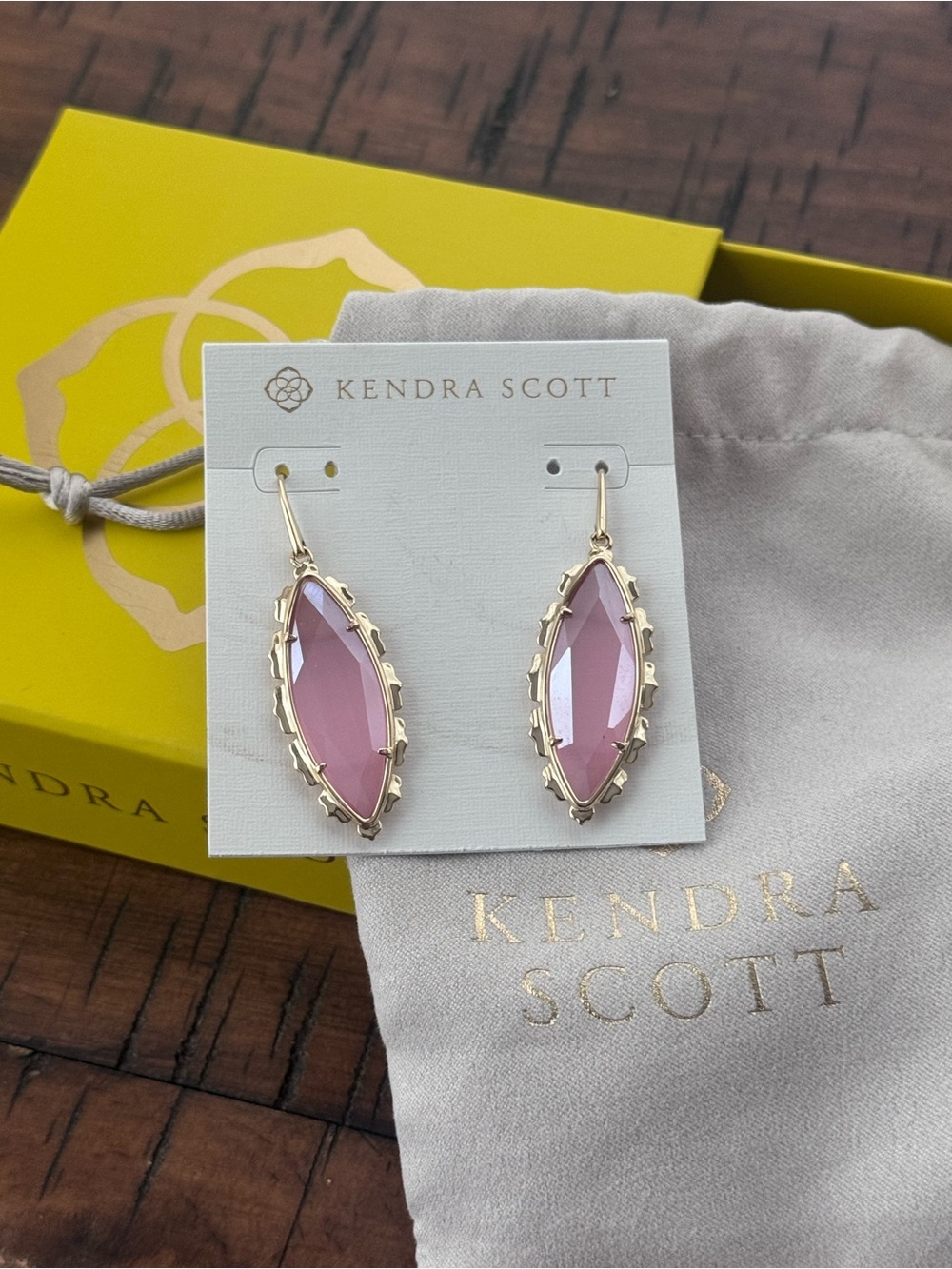 Kendra Scott Genevieve Pink Cat’s Eye Gold Drop Earrings